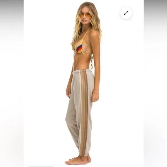 Aviator Nation 5 STRIPE SWEATPANTS in SAND // Tan //Green - Picture 1 of 9